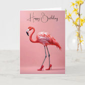 Verjaardag Flamingo met rode schoenen Kaart (Gele Bloem)