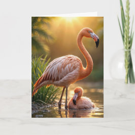 Verjaardag Flamingo Moeder en Kuiken Kaart