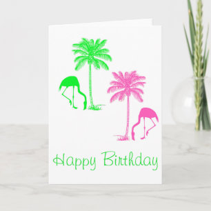 Verjaardag Flamingo's Palmboom Roze Groen Kaart