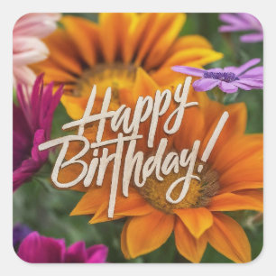 Verjaardag Fleurige Kleurrijke Lente Bloemen Vierkante Sticker