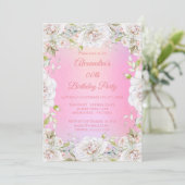  verjaardag Floral roze witte rozen Kaart (Staand voorkant)