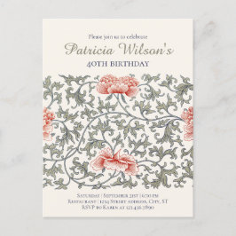 Verjaardag Floral William Morris stijl CC1282 Uitnodiging Briefkaart