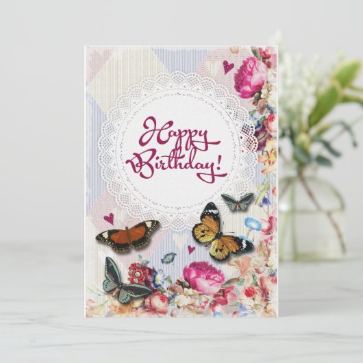 Verjaardag Flower Sjabloon Moderne Verjaardag Kaar (Staand voorkant)