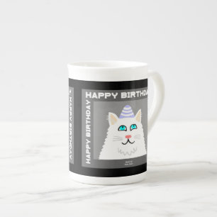 Verjaardag Fluffy White Cat Bone China Mok
