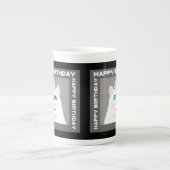 Verjaardag Fluffy White Cat Bone China Mok (Voorkant)