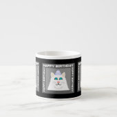 Verjaardag Fluffy White Cat Espresso Mok (Voorkant)