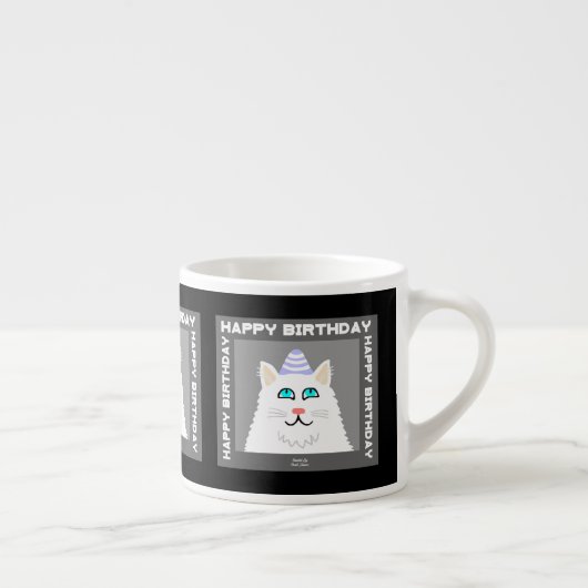Verjaardag Fluffy White Cat Espresso Mok (Rechts)