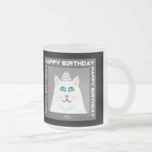 Verjaardag Fluffy White Cat Frosted Glass Mok