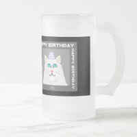 Verjaardag Fluffy White Cat Frosted Glass Mok
