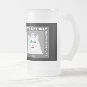 Verjaardag Fluffy White Cat Frosted Glass Mok