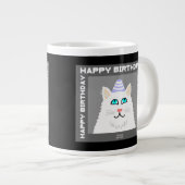 Verjaardag Fluffy White Cat Jumbo Mok (Voorkant rechts)