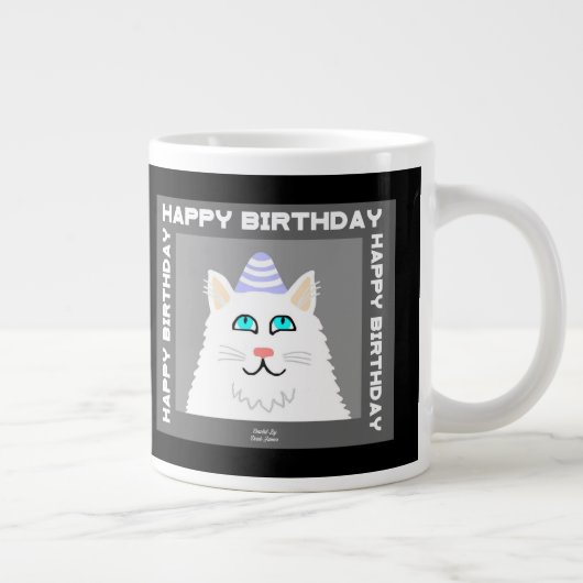 Verjaardag Fluffy White Cat Jumbo Mok (Rechts)