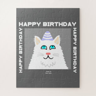 Verjaardag Fluffy White Cat Puzzel
