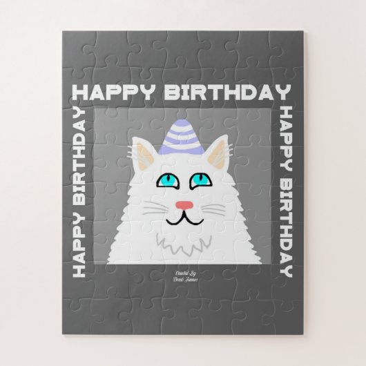 Verjaardag Fluffy White Cat Puzzel (Verticaal)