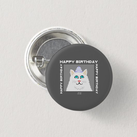 Verjaardag Fluffy White Cat Ronde Button (Voorkant /achterkant)