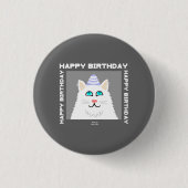 Verjaardag Fluffy White Cat Ronde Button (Voorkant)