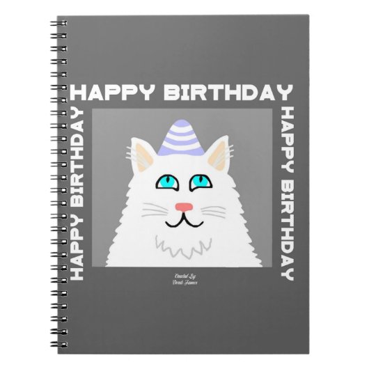 Verjaardag Fluffy White Cat Spiral Notitieboek (Voorkant)