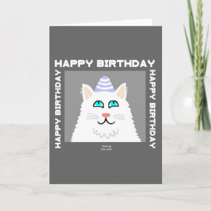 Verjaardag Fluffy White Cat Standaard Wenskaart Kaart