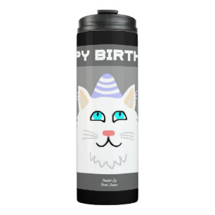 Verjaardag Fluffy White Cat Thermal Tumbler Thermosbeker
