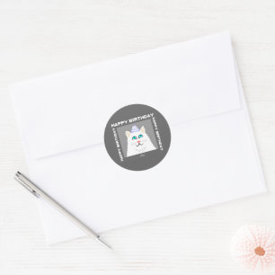 Verjaardag Fluffy Witte Kat Ronde Sticker
