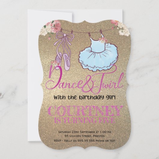 Verjaardag Foto Ballerina gouden glitter Kaart (Voorkant)