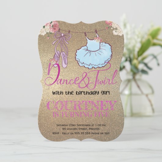 Verjaardag Foto Ballerina gouden glitter Kaart (Staand voorkant)