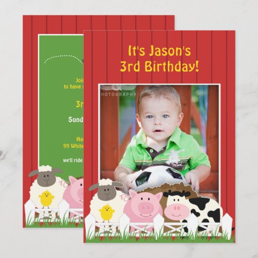 Verjaardag Foto Boerderij Flat Invitation Kaart (Voorkant / Achterkant)