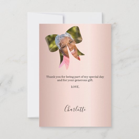 Verjaardag foto boog roos goud bedankkaart (Achterkant)