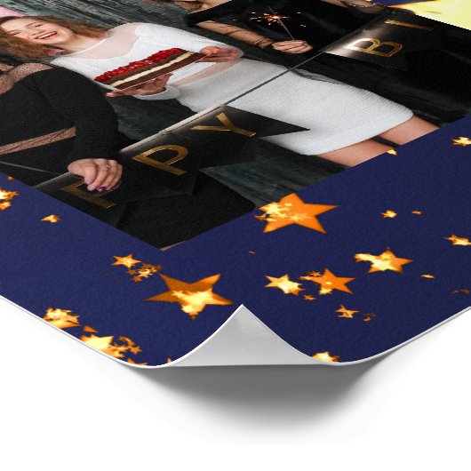 Verjaardag foto collage marine blauw gouden sterre poster (Hoek)