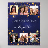 Verjaardag foto collage marine blauw gouden sterre poster (Voorkant)