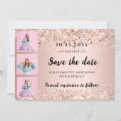Verjaardag foto collage roos gouden confetti save the date (Voorkant)