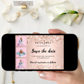 Verjaardag foto collage roos gouden confetti save the date