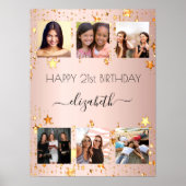 Verjaardag foto collage roos gouden sterren poster (Voorkant)