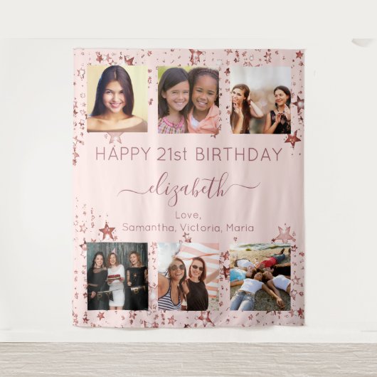 Verjaardag foto collage roze goud beste vrienden wandkleed (Voorkant)