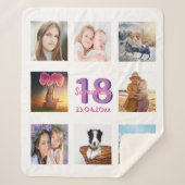 Verjaardag foto collage witte paarse naam sherpa deken (Voorkant)