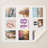 Verjaardag foto collage witte paarse naam sherpa deken (Voorkant (horizontaal))