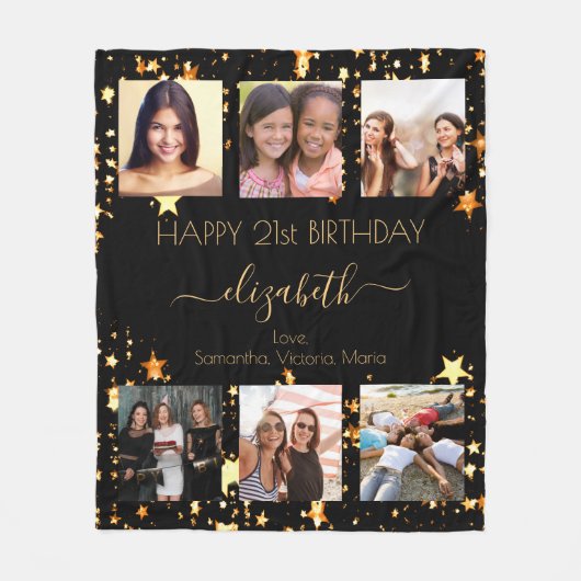 Verjaardag foto collage zwart goud beste vrienden fleece deken (Voorkant)