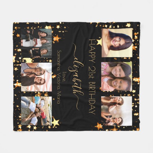 Verjaardag foto collage zwart goud beste vrienden fleece deken (Voorkant (Horizontaal))