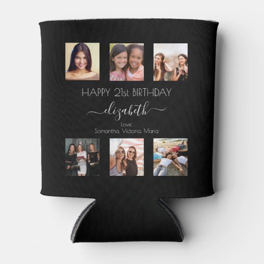 Verjaardag foto collage zwart wit beste vrienden blikjeskoeler (Voorkant)