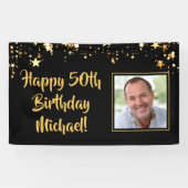 Verjaardag Foto Gouden Sterren Aangepaste kleur Spandoek (Horizontaal)