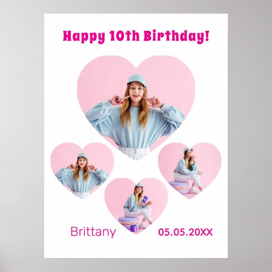 Verjaardag foto hart collage meisje welkom poster (Voorkant)