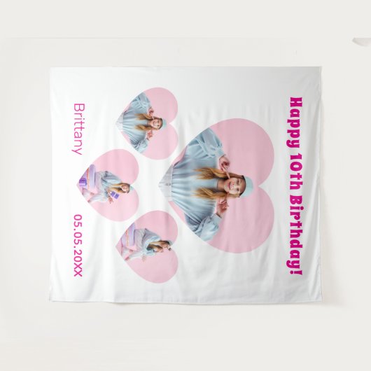 Verjaardag foto hart collage meisje welkom wandkleed (Voorkant (horizontaal))