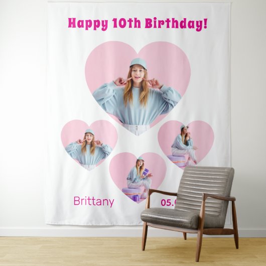 Verjaardag foto hart collage meisje welkom wandkleed (In situ)