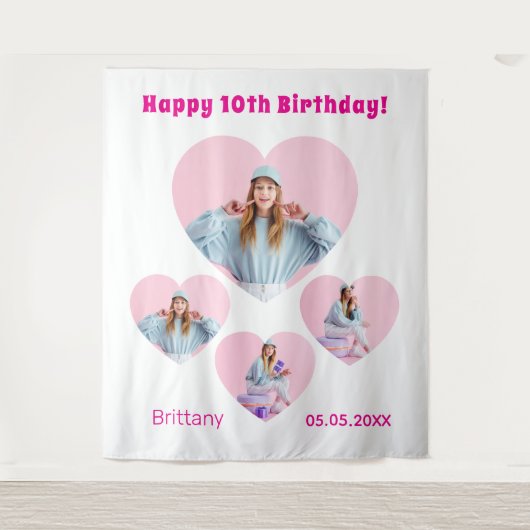 Verjaardag foto hart collage meisje welkom wandkleed (Voorkant)