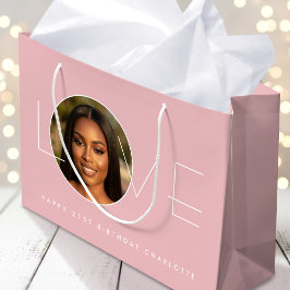 Verjaardag Foto Liefde Typografie Roze Blush Groot Cadeauzakje