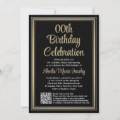 Verjaardag • Foto & QR-code Zwart & Goud Feest Kaart (Voorkant)