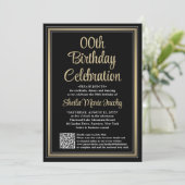 Verjaardag • Foto & QR-code Zwart & Goud Feest Kaart (Staand voorkant)