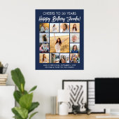 Verjaardag Fotocollage Navyblauw en Wit Poster (Thuiskantoor)