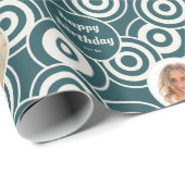 Verjaardag Fotocollage Retro Cirkels Blauwgroen Gr Cadeaupapier (Rol Hoek)