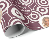 Verjaardag Fotocollage Retro cirkels Bourgogne Cadeaupapier (Rol Hoek)